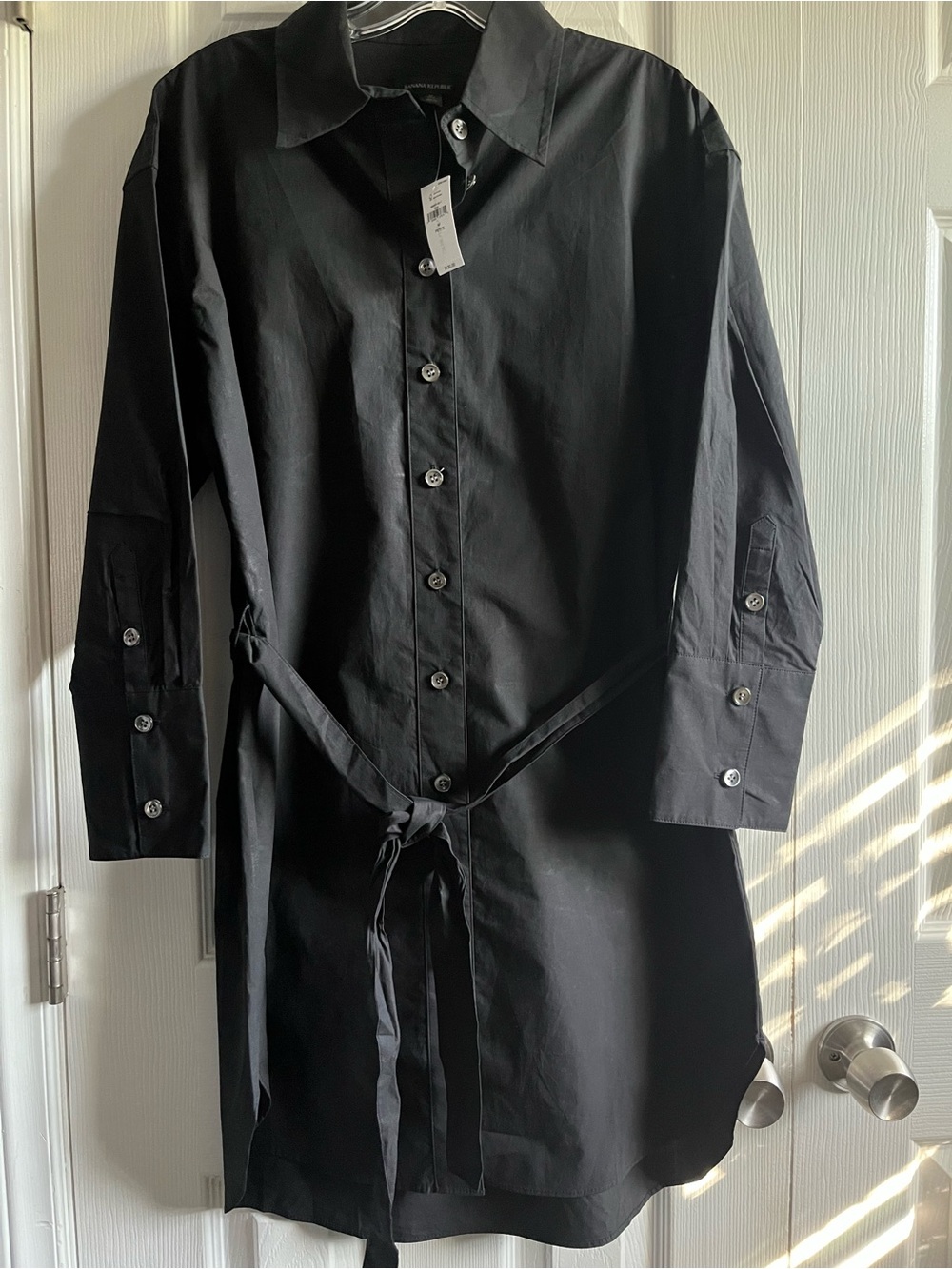 Banana Republic Petite Black Belted Shirt Dress with pockets Size Medium NWT